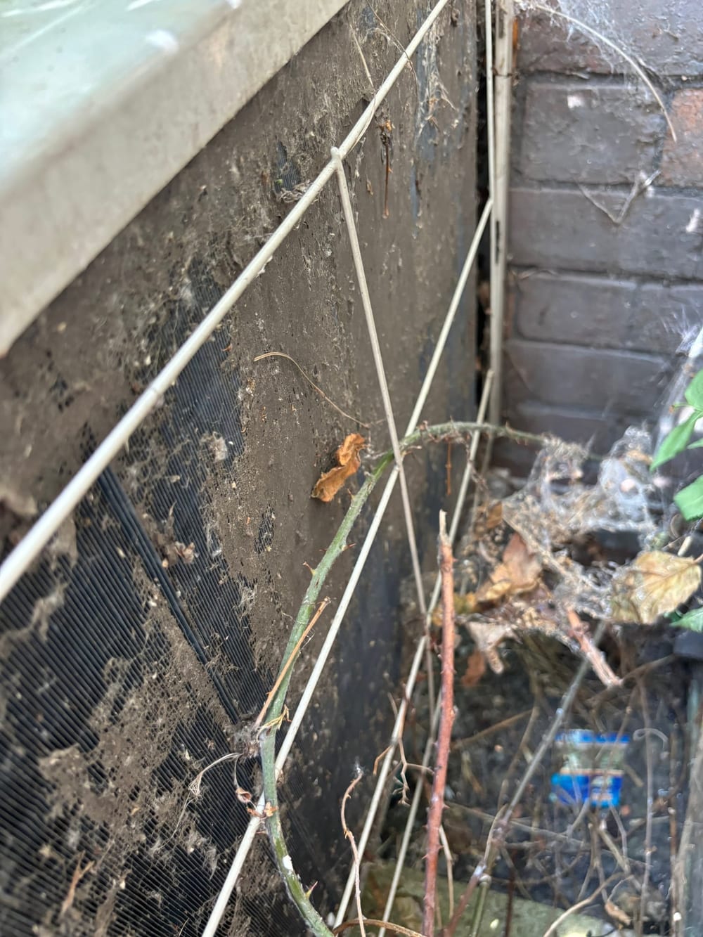 Outdoor heat pump coil before cleaning
